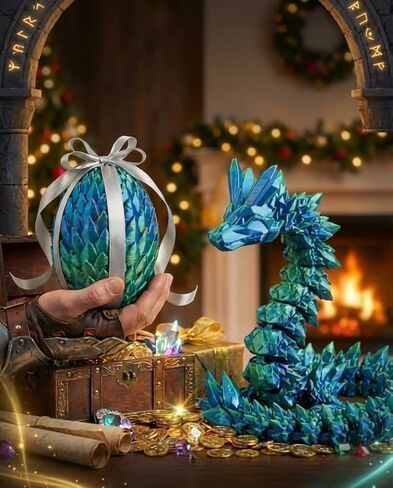 3D-Printed Toys – Snake Egg with Poseable Crystal Serpent, Reusable Treasure Chest. Gift for Fidget, Mythology Fans, Kids. (Bluegreen) in Saudi Arabia