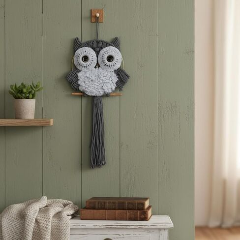 ACEDSGN Macrame Owl Wall Hanging Boho Dream Catcher, Handmade Tapestry Fiber Art Wall Decor for Nursery Bedroom Living Room, Sustainable Gift for Owl Lovers & Nature Fans - Gray in Saudi Arabia