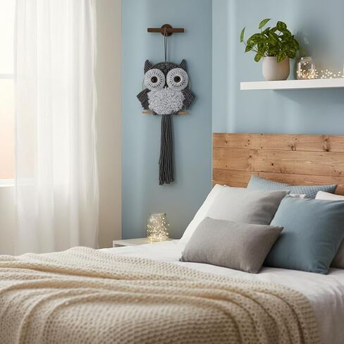 ACEDSGN Macrame Owl Wall Hanging Boho Dream Catcher, Handmade Tapestry Fiber Art Wall Decor for Nursery Bedroom Living Room, Sustainable Gift for Owl Lovers & Nature Fans - Gray in Saudi Arabia