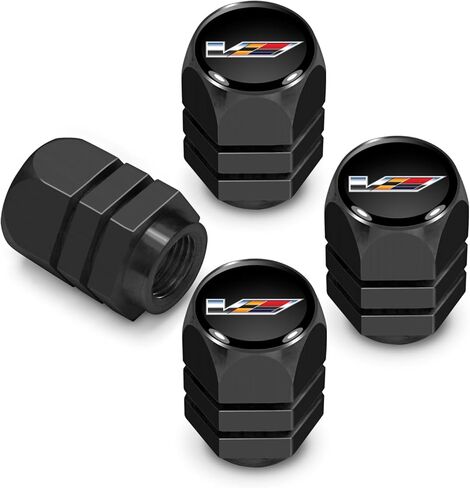 iPick Image for Cadillac V Logo in Black Hexagon Shape Aluminum Tire Valve Stem Caps (Black) in Saudi Arabia