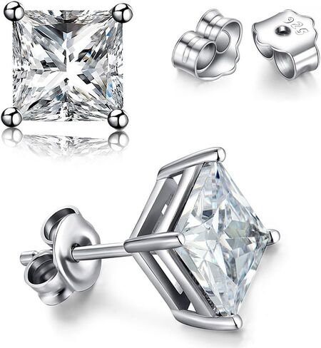 TTVOVO Sterling Silver Square Stud Earrings, 8MM, 2.0ct CZ, 925 Stamped, Hypoallergenic, Perfect for Women & Men in Saudi Arabia