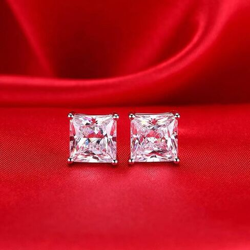 TTVOVO Sterling Silver Square Stud Earrings, 8MM, 2.0ct CZ, 925 Stamped, Hypoallergenic, Perfect for Women & Men in Saudi Arabia
