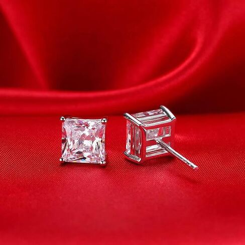TTVOVO Sterling Silver Square Stud Earrings, 8MM, 2.0ct CZ, 925 Stamped, Hypoallergenic, Perfect for Women & Men in Saudi Arabia
