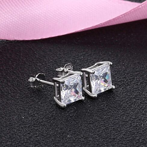 TTVOVO Sterling Silver Square Stud Earrings, 8MM, 2.0ct CZ, 925 Stamped, Hypoallergenic, Perfect for Women & Men in Saudi Arabia