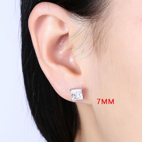 TTVOVO Sterling Silver Square Stud Earrings, 8MM, 2.0ct CZ, 925 Stamped, Hypoallergenic, Perfect for Women & Men in Saudi Arabia