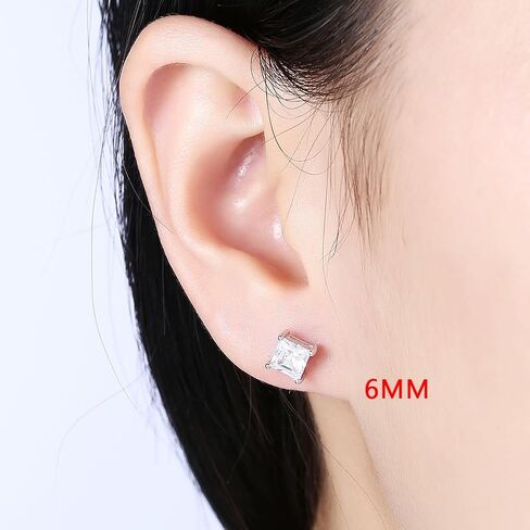 TTVOVO Sterling Silver Square Stud Earrings, 8MM, 2.0ct CZ, 925 Stamped, Hypoallergenic, Perfect for Women & Men in Saudi Arabia
