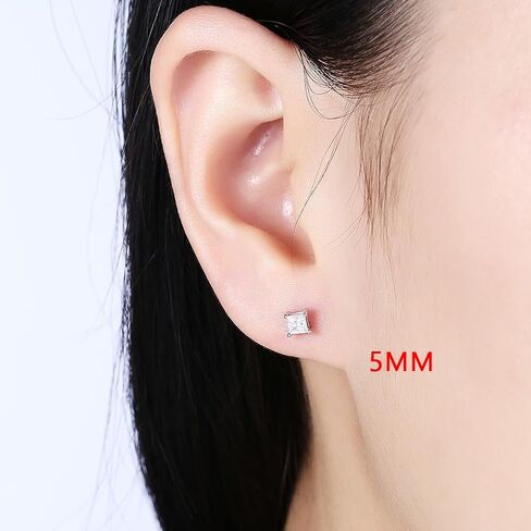 TTVOVO Sterling Silver Square Stud Earrings, 8MM, 2.0ct CZ, 925 Stamped, Hypoallergenic, Perfect for Women & Men in Saudi Arabia