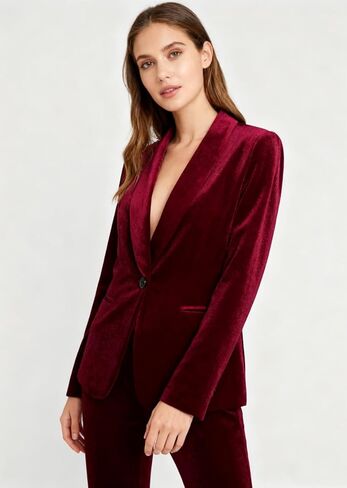 Women's Velvet Blazer Solid Shawl Collar Slim Fit Office Coat Wedding Tuxedo Christmas in Saudi Arabia