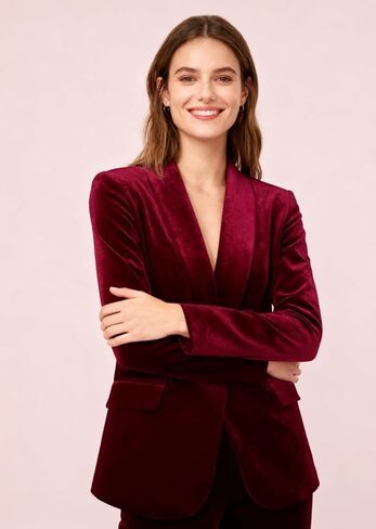 Women's Velvet Blazer Solid Shawl Collar Slim Fit Office Coat Wedding Tuxedo Christmas in Saudi Arabia