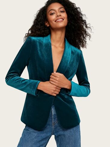 Women's Velvet Blazer Solid Shawl Collar Slim Fit Office Coat Wedding Tuxedo Christmas in Saudi Arabia