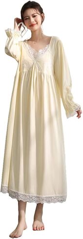 Women's Victorian Soft V-Neck Long Sleeve Nightgown, Loose Princess Nightdress Sleepwear Pajamas in Saudi Arabia
