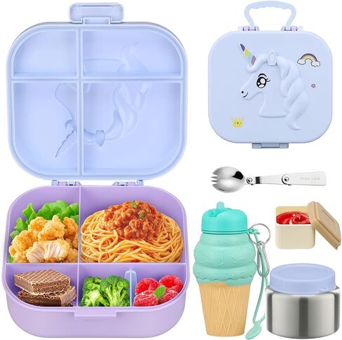 Magical Fantasy Lunch Box Set for Kids - 12oz Insulated Food Jar, Collapsible Space Cup & Utensils,Thermal Bag & Leakproof Bento Containers with Cutlery (BPA Free) - Ages 3-10 (Blue-Gradient) in Saudi Arabia