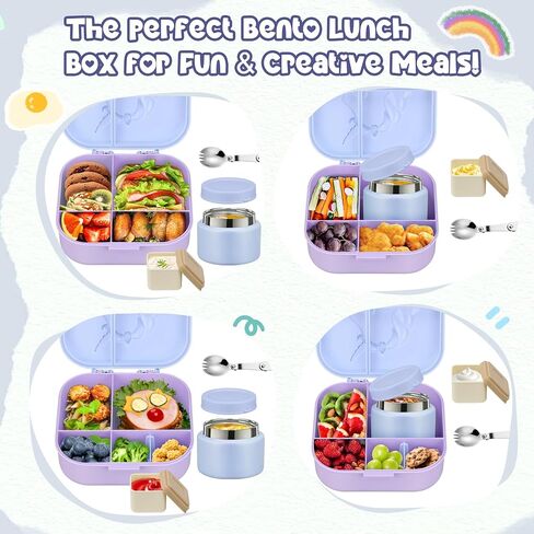 Magical Fantasy Lunch Box Set for Kids - 12oz Insulated Food Jar, Collapsible Space Cup & Utensils,Thermal Bag & Leakproof Bento Containers with Cutlery (BPA Free) - Ages 3-10 (Blue-Gradient) in Saudi Arabia
