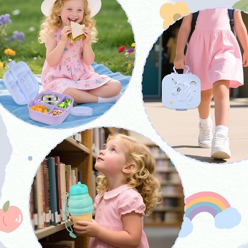 Magical Fantasy Lunch Box Set for Kids - 12oz Insulated Food Jar, Collapsible Space Cup & Utensils,Thermal Bag & Leakproof Bento Containers with Cutlery (BPA Free) - Ages 3-10 (Blue-Gradient) in Saudi Arabia