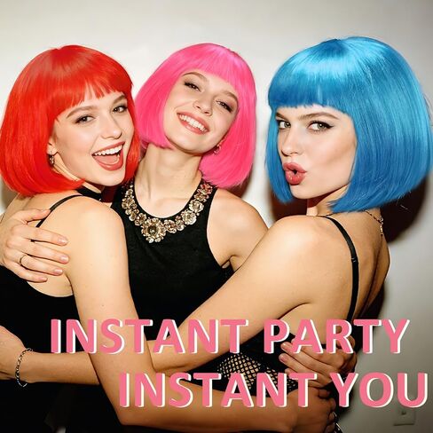 9 قطع شعر مستعار قصير ملون ومجموعة 9 قطع من النظارات الشمسية على شكل قلب، شعر مستعار ملون للنساء للحفلات التنكرية (متعدد الألوان) in Kuwait