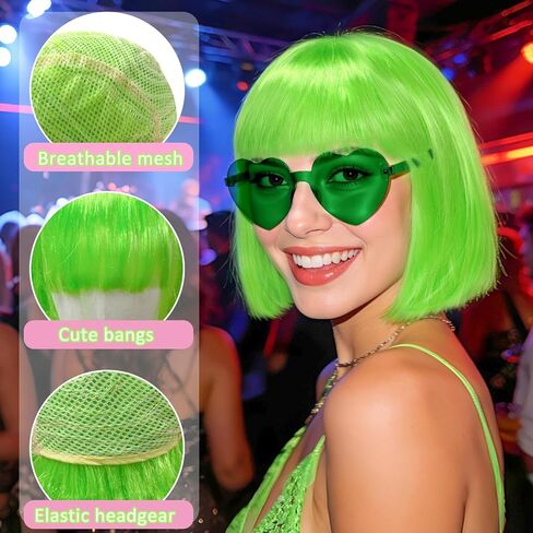 9 قطع شعر مستعار قصير ملون ومجموعة 9 قطع من النظارات الشمسية على شكل قلب، شعر مستعار ملون للنساء للحفلات التنكرية (متعدد الألوان) in Kuwait