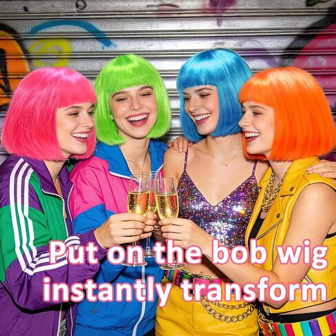 9 قطع شعر مستعار قصير ملون ومجموعة 9 قطع من النظارات الشمسية على شكل قلب، شعر مستعار ملون للنساء للحفلات التنكرية (متعدد الألوان) in Kuwait