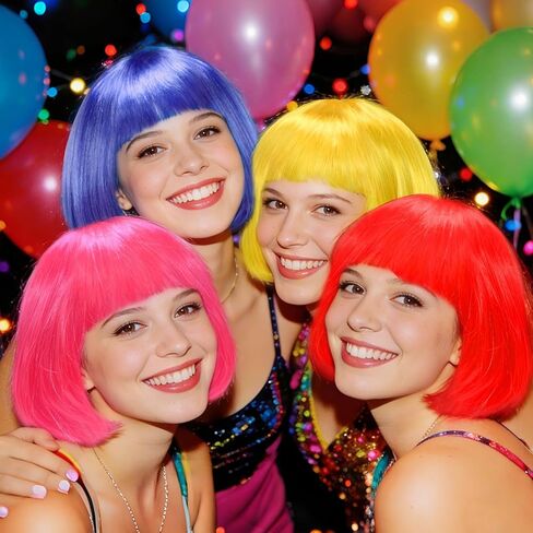 9 قطع شعر مستعار قصير ملون ومجموعة 9 قطع من النظارات الشمسية على شكل قلب، شعر مستعار ملون للنساء للحفلات التنكرية (متعدد الألوان) in Kuwait