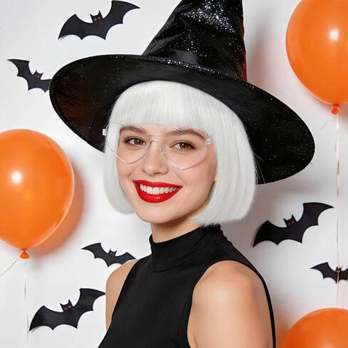 9 قطع شعر مستعار قصير ملون ومجموعة 9 قطع من النظارات الشمسية على شكل قلب، شعر مستعار ملون للنساء للحفلات التنكرية (متعدد الألوان) in Kuwait