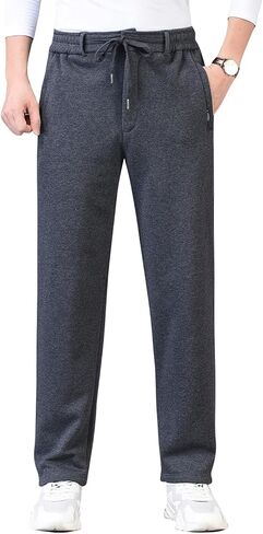 ZGZZ7 Men's Winter Loose Fleece Lined Sweatpants Zipper Fly Workout Jogger Pants in Saudi Arabia