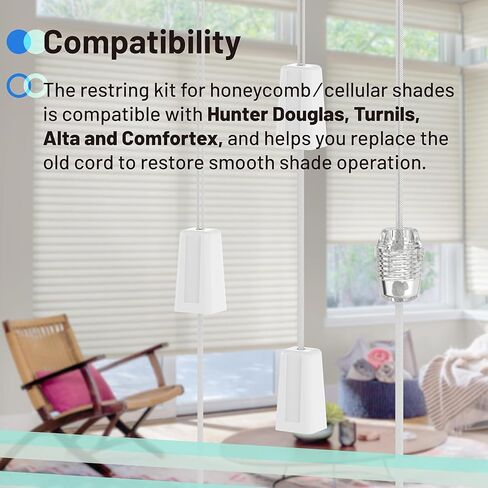 Honeycomb Shade Restring Kit, Cellular Blinds Repair Kit Compatible with Hunter Douglas/Turnils/Alta/Comfortex, Fits for Honeycomb/Cellular Shades, Includes Cord & Hardware (White) in Kuwait