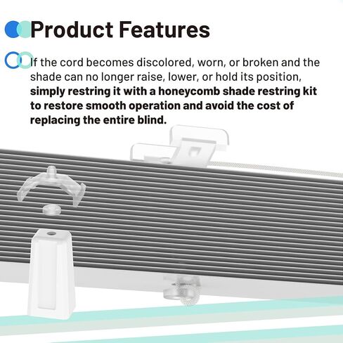 Honeycomb Shade Restring Kit, Cellular Blinds Repair Kit Compatible with Hunter Douglas/Turnils/Alta/Comfortex, Fits for Honeycomb/Cellular Shades, Includes Cord & Hardware (White) in Kuwait