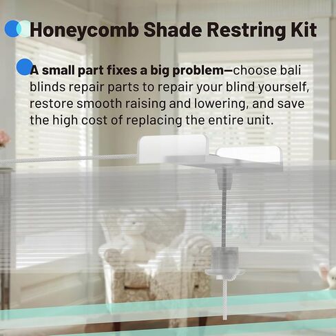 Honeycomb Shade Restring Kit, Cellular Blinds Repair Kit Compatible with Hunter Douglas/Turnils/Alta/Comfortex, Fits for Honeycomb/Cellular Shades, Includes Cord & Hardware (White) in Kuwait