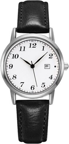 Women's Vintage Easy Reader Watch Analog Quartz Leather Strap Waterproof Dress Watch for Small Wrists with Date Window Full Arabic Numerals in Saudi Arabia