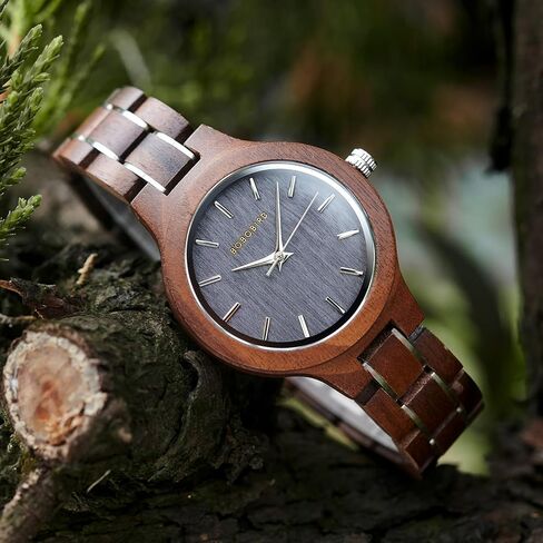 BOBO BIRD Women's Wooden Wrist Watches Quartz Movement Watch Red Sandalwood/Walnut/Zebra Wood Band, 35mm Case for Ladies in Saudi Arabia