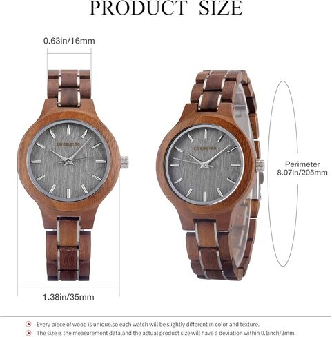 BOBO BIRD Women's Wooden Wrist Watches Quartz Movement Watch Red Sandalwood/Walnut/Zebra Wood Band, 35mm Case for Ladies in Saudi Arabia