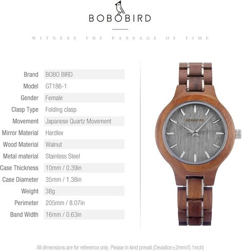 BOBO BIRD Women's Wooden Wrist Watches Quartz Movement Watch Red Sandalwood/Walnut/Zebra Wood Band, 35mm Case for Ladies in Saudi Arabia