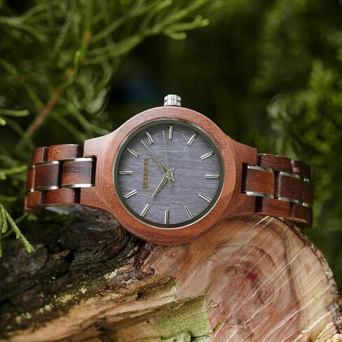 BOBO BIRD Women's Wooden Wrist Watches Quartz Movement Watch Red Sandalwood/Walnut/Zebra Wood Band, 35mm Case for Ladies in Saudi Arabia