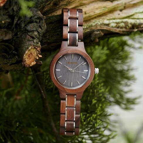 BOBO BIRD Women's Wooden Wrist Watches Quartz Movement Watch Red Sandalwood/Walnut/Zebra Wood Band, 35mm Case for Ladies in Saudi Arabia
