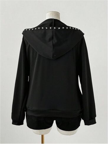 Women's Plus Size Rivet Studded Hoodies Y2k Gothic Grunge Punk Zip Up Long Sleeve Sweatshirt Jacket Streetwear in Saudi Arabia