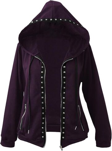 Women's Plus Size Rivet Studded Hoodies Y2k Gothic Grunge Punk Zip Up Long Sleeve Sweatshirt Jacket Streetwear in Saudi Arabia