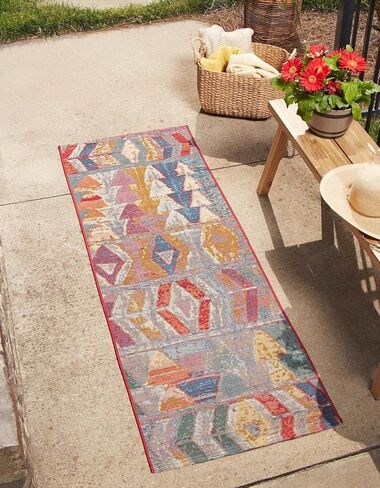 Unique Loom Outdoor Modern Collection Area Rug - Tamarindo (2' 7" x 7' 1" Runner, Multi/ Burgundy) in Saudi Arabia