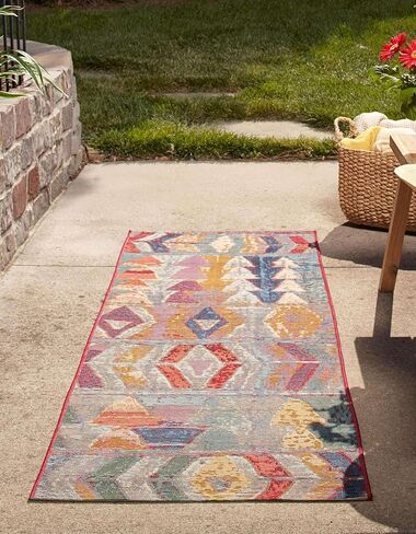 Unique Loom Outdoor Modern Collection Area Rug - Tamarindo (2' 7" x 7' 1" Runner, Multi/ Burgundy) in Saudi Arabia