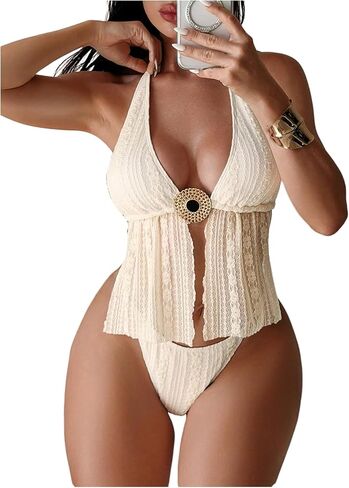 Verdusa Women's 2 Piece Lace Textured Hater Bikini Set Boho Swimsuit Bathing Suit in Saudi Arabia