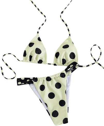 GORGLITTER Women's 2 Piece Bikini Set Polka Dots Halter Triangle High Rise Thong Swimsuit Cute Beach Vacation Outfits 2026 in Saudi Arabia