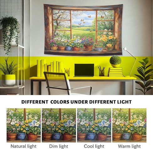 Spring Garden Window Tapestry, Sage Green Country Flower Wall Hanging For Nature Landscape Decor, Butterfly And Blue Sky Aesthetic Decorative For Women Living Room And Bedroom Office 50x60 Inch in Saudi Arabia