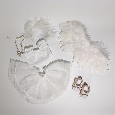 6-Piece Set Clothes for 17cm (6.7 in) Dolls (No Doll) – Gothic Fantasy Dark Angel Mysterious, Gothic with Lace Dress, Inner Slip, Wing Cape, Headband, Ribbon Choker & Black Shoes in Saudi Arabia