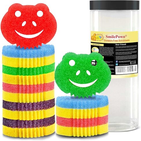 SmilePowo 5 Pack Scrub Sponge, Dual-Sided Temperature Controlled Kitchen Sponge for Dishes, Frog Bulk Sponges Household Cleaning Pads,Multi-Functional Premium Cleaning Sponges in Kuwait