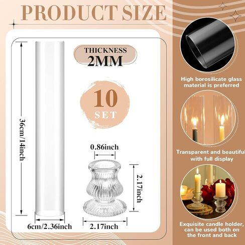 Mumufy 10 Set 14 Inch Hurricane Glass Candle Holder for Taper & Pillar Candles, Open Ended Tall Clear Candle Holder Cover, 2.17 Inch Candlestick, Wedding Valentine Party Table Centerpiece Home Decor in Saudi Arabia