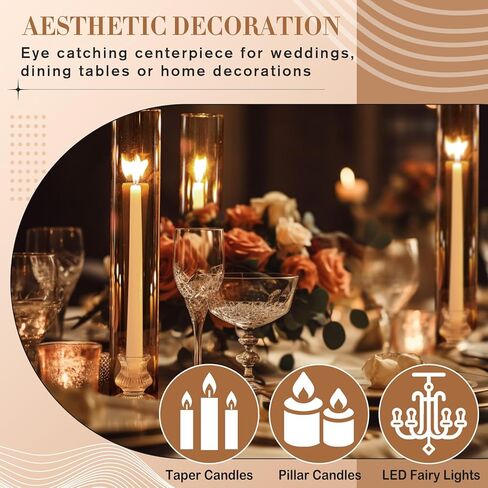 Mumufy 10 Set 14 Inch Hurricane Glass Candle Holder for Taper & Pillar Candles, Open Ended Tall Clear Candle Holder Cover, 2.17 Inch Candlestick, Wedding Valentine Party Table Centerpiece Home Decor in Saudi Arabia