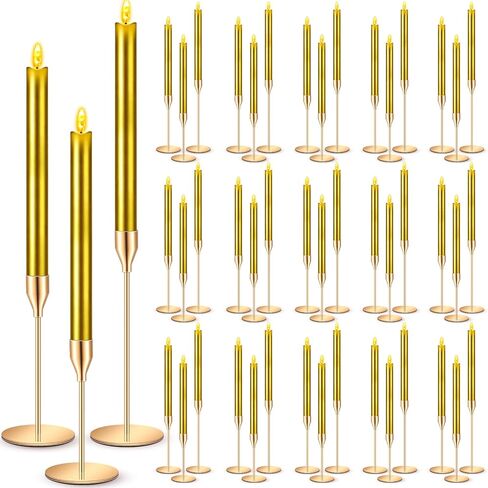 60 Pcs Gold Candlestick Holders with LED Flameless Candles Bulk Includes 30 Metal Candle Holders and 30 Battery Operated Candles for Wedding Table Centerpieces Home Decor (Ivory) in Saudi Arabia