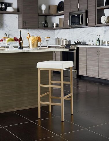 OSP Home Furnishings مقعد بدون ظهر بإطار ذهبي، 30 بوصة، أبيض in Kuwait