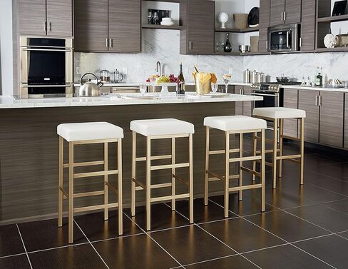 OSP Home Furnishings مقعد بدون ظهر بإطار ذهبي، 30 بوصة، أبيض in Kuwait