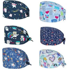 6 قطعة قبعات ممرضة للنساء التمريض العمل قابل للتعديل مع الأربطة فرك قبعات النساء قبعات فرك مرنة لطبيب الأسنان متعدد in Kuwait