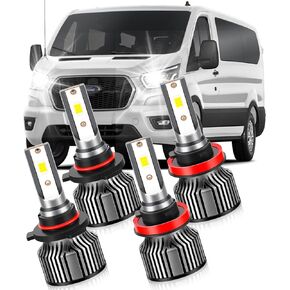 مصابيح LED أمامية للسيارات لسيارة Ford Transit 150 250 350 (2014-2023)، 9005 شعاع عالٍ وشعاع منخفض H11، 6000 كلفن أبيض مع مروحة تبريد، 4 عبوات in Kuwait