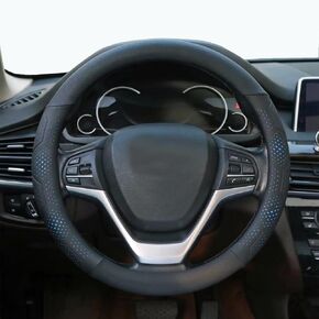 غطاء عجلة القيادة من الجلد لسيارة Chevy Silverado 1500 2500 3500، لسيارة GMC Sierra 1500 2500 3500، لسيارة Toyota RAV4 Corolla Camry، لسيارة Jeep Wrangler Grand Cherokee Compass، 14.5-15 بوصة (أسود) in Kuwait